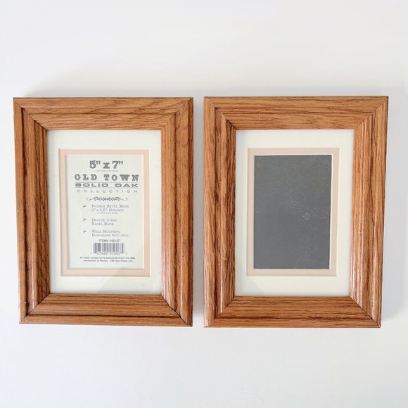 Vintage 90s Solid Oak Farmhouse Wood Picture Frames Original Glass 5x7, Set of 2 - Picture 2 of 16
